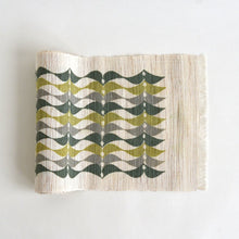 画像をギャラリービューアに読み込む, 麻のテーブルランナー 20*150 (leaf; ブルー×グレー×オリーヴ)/ 神山結子