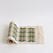 画像をギャラリービューアに読み込む, 麻のテーブルランナー 20*150 (leaf; ブルー×グレー×オリーヴ)/ 神山結子